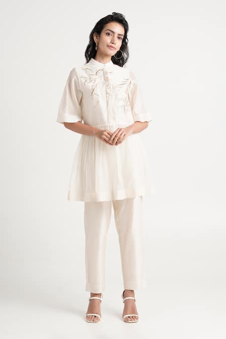 Madder Much Abe Tonal Embroidered Peplum Tunic & Pant Set 