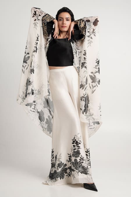 Madder Much_White Cotton, Silk Embroidery Open Neck Lucy Floral Pattern Jacket _at_Aza_Fashions