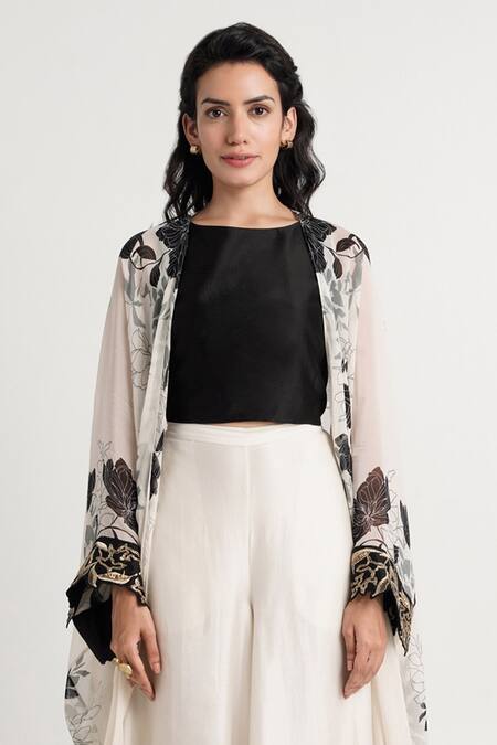 Buy Madder Much White Handloom Cotton, Silk, Cotton, Lucy Floral Pattern Jacket Pant Set Buy_Madder Much_White Handloom Cotton, Silk, Cotton, Lucy Floral Pattern Jacket Pant Set