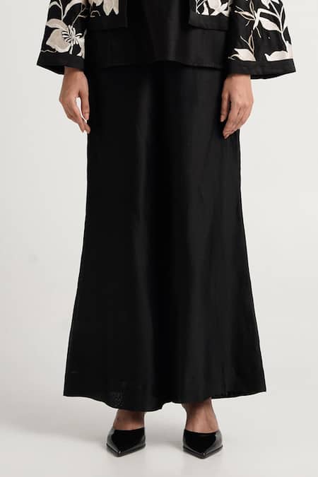 Buy_Madder Much_Black Handloom Cotton, Silk, Cotton, Chanderi Milan Dark Skies Top And Pant Set _Online_at_Aza_Fashions