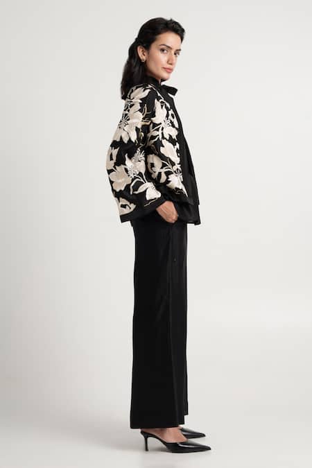 Buy_Madder Much_Black Handloom Cotton, Silk, Cotton, Chanderi Milan Dark Skies Top And Pant Set 