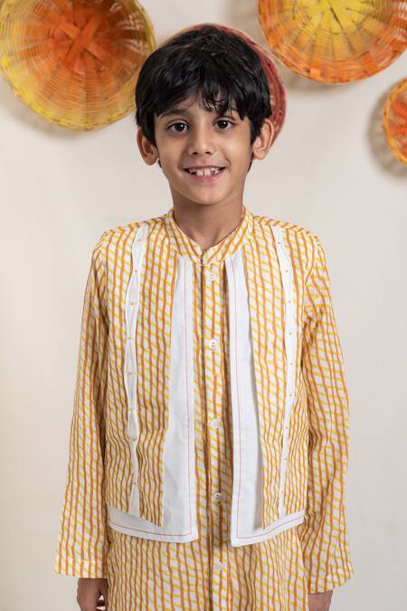 Buy_Plumcheeks_Orange 100% Cotton Hand Block Print Utsav Jacket Kurta And Dhoti Pant Set_Online_at_Aza_Fashions