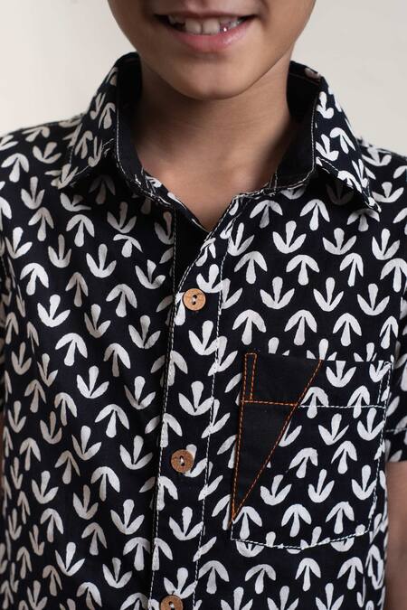 Buy_Plumcheeks_Black Cotton Embroidery And White Floral Printed Shirt_Online_at_Aza_Fashions