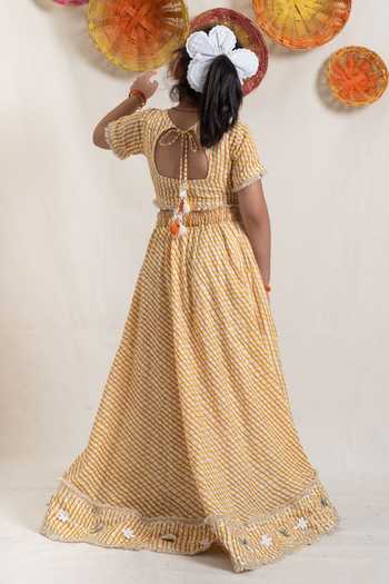 Shop Plumcheeks Orange Cotton Embroidery, Tassels Utsav Checkered Block Print Lehenga Set at Aza Fashions Shop_Plumcheeks_Orange Cotton Embroidery, Tassels Utsav Checkered Block Print Lehenga Set_at_Aza_Fashions