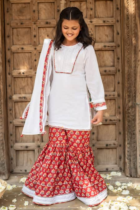 PlumCheeks Floral Hand Block Print Sharara Set 