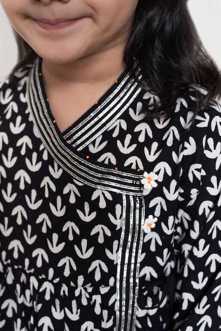 Buy_Plumcheeks_Black Cotton Gota Patti Syahi Block Print Angarkha And Dhoti Pant Set_Online_at_Aza_Fashions