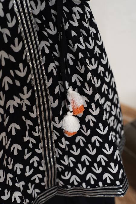 Shop_Plumcheeks_Black Cotton Gota Patti Syahi Block Print Angarkha And Dhoti Pant Set_Online_at_Aza_Fashions