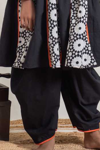 Buy_Plumcheeks_Black 100% Cotton Hand Block Printed And Syahi Anarkali & Dhoti Pant Set_Online_at_Aza_Fashions