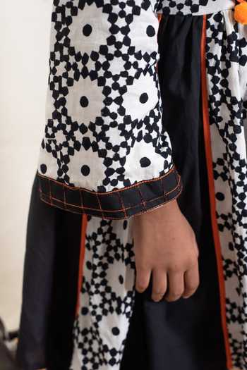 Plumcheeks_Black 100% Cotton Hand Block Printed And Syahi Anarkali & Dhoti Pant Set_at_Aza_Fashions