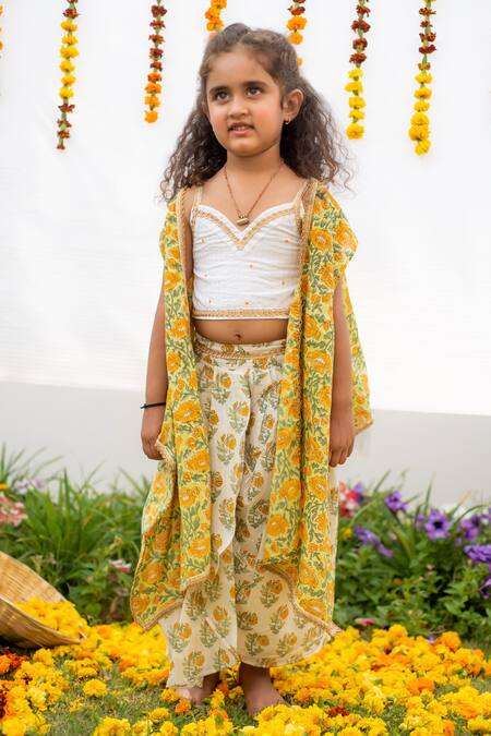 PlumCheeks Marigold Block Print Cape Skirt Set 