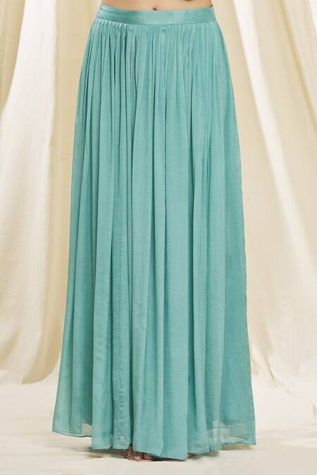 Samyukta Singhania Blue Chiffon Embroidery Round Neck Aari Top And Skirt Set at Aza Fashions Samyukta Singhania_Blue Chiffon Embroidery Round Neck Aari Top And Skirt Set_at_Aza_Fashions