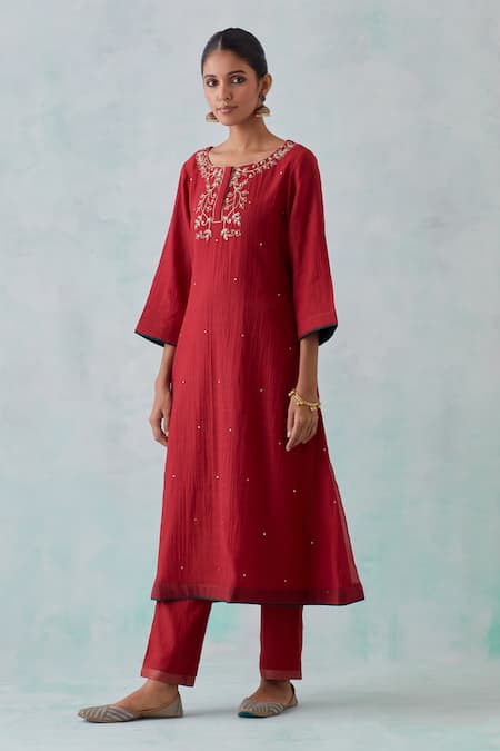 Priya Chaudhary Sequin Ivy Vine Yoke Embroidered Kurta 