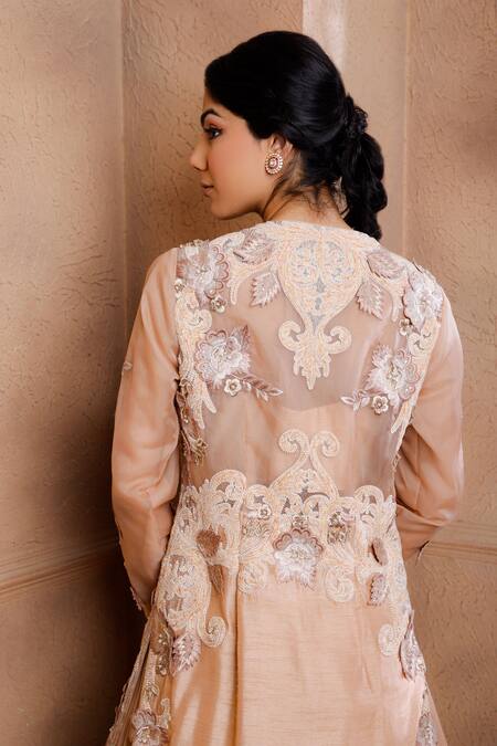 Omana By Ranjana Bothra Pink Cotton, Silk, Organza, Georgette Sequins, Beads, Floral Jacket Lehenga Set at Aza Fashions Omana By Ranjana Bothra_Pink Cotton, Silk, Organza, Georgette Sequins, Beads, Floral Jacket Lehenga Set _at_Aza_Fashions