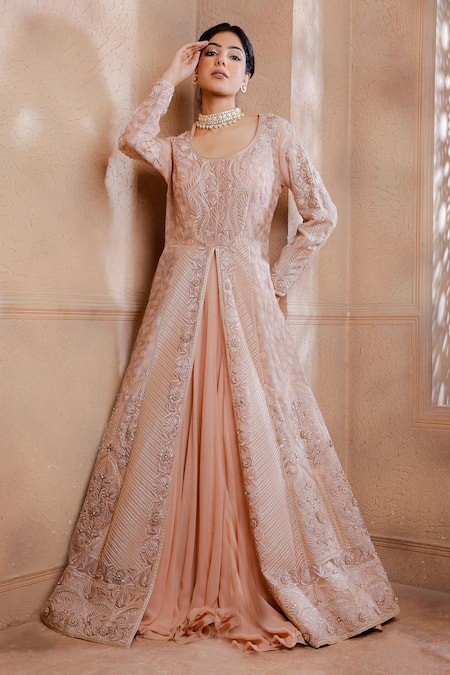 Buy Omana By Ranjana Bothra Pink Organza, Silk, Georgette Embroidery, Sequins, Botanical Jacket Lehenga Set Online at Aza Fashions Buy_Omana By Ranjana Bothra_Pink Organza, Silk, Georgette Embroidery, Sequins, Botanical Jacket Lehenga Set _Online_at_Aza_Fashions