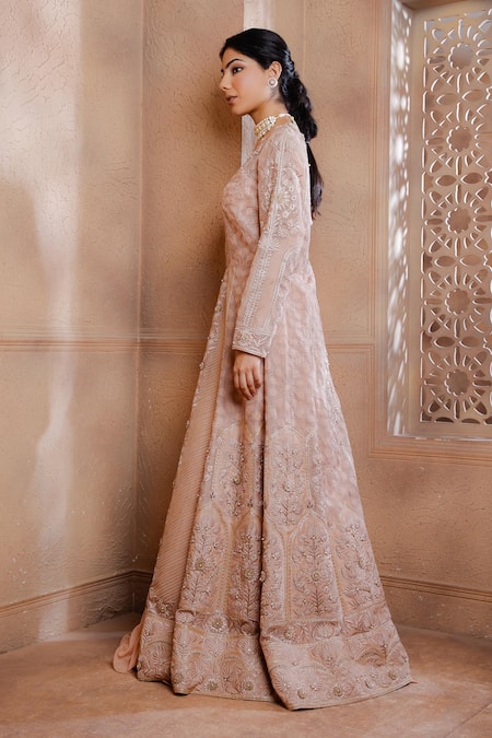 Shop Omana By Ranjana Bothra Pink Organza, Silk, Georgette Embroidery, Sequins, Botanical Jacket Lehenga Set Online at Aza Fashions Shop_Omana By Ranjana Bothra_Pink Organza, Silk, Georgette Embroidery, Sequins, Botanical Jacket Lehenga Set _Online_at_Aza_Fashions