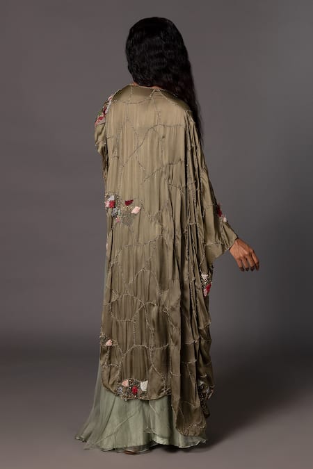 A Humming Way Topiary Jacobean Embroidered Kaftan Cape With Trouser 