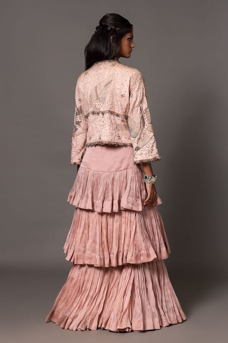 A Humming Way Sang-e-Sitara Crystal Embroidered Jacket Tiered Skirt Set 