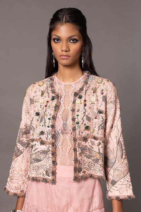 Buy A Humming Way Pink Satin Organza Embroidered Sequin Sang-e-sitara Crystal Tiered Skirt Set Online at Aza Fashions Buy_A Humming Way_Pink Satin Organza Embroidered Sequin Sang-e-sitara Crystal Tiered Skirt Set _Online_at_Aza_Fashions