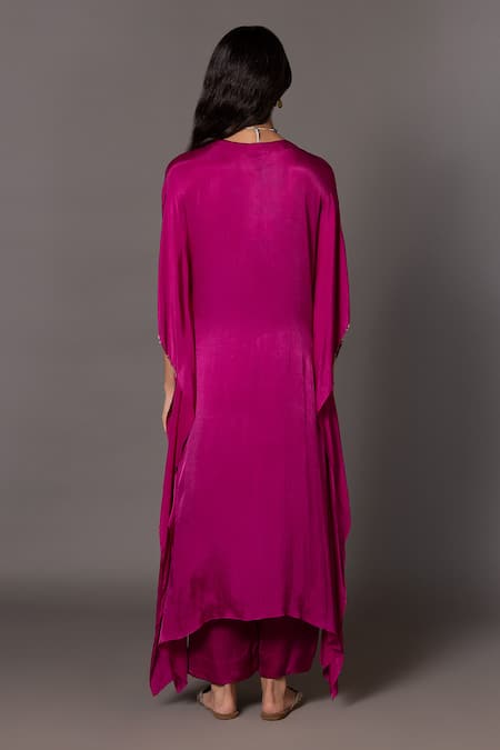 A Humming Way Iris Placed Stone Embroidered Kaftan With Trouser 