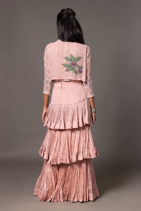 A Humming Way Sang-e-Sitara Bead Embroidered Gilet Tiered Skirt Set 