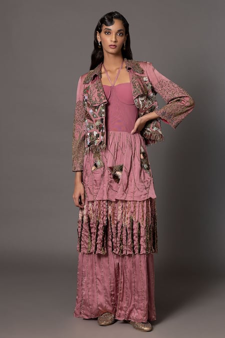 A Humming Way Earth Jacobean Patchwork Embroidered Jacket With Gown 