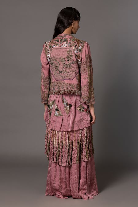 A Humming Way Earth Jacobean Patchwork Embroidered Jacket With Gown 