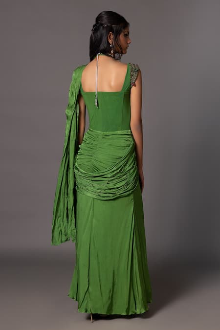 A Humming Way Crystal Embellished Corset Saree with Belt 