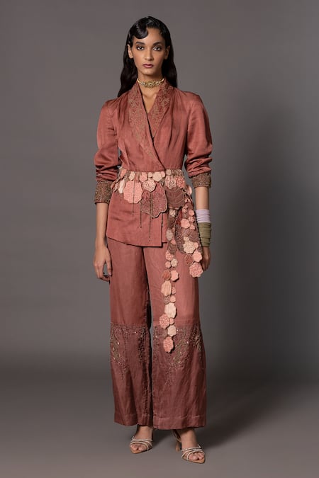 A Humming Way Desert Rose Cut-Out Applique Tassel Jacket With Trouser 