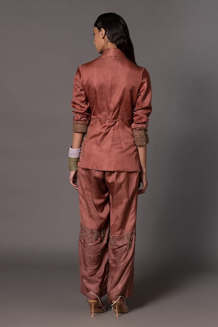 A Humming Way Desert Rose Cut-Out Applique Tassel Jacket With Trouser 