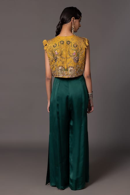 A Humming Way Paro Metallic Embroidered Cropped Jacket With Jumpsuit 