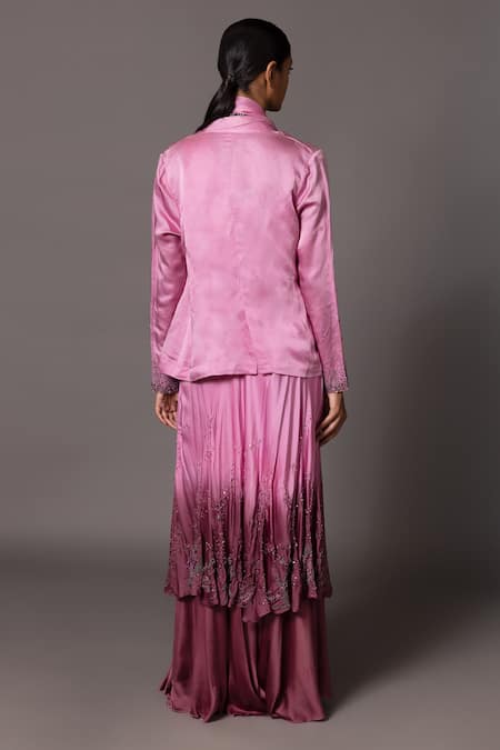 A Humming Way Desert Rose Embroidered Ombre Tiered Lehenga Jacket Set 
