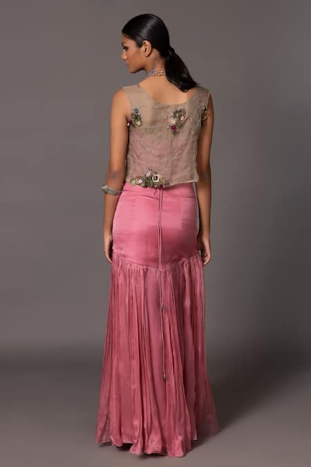 A Humming Way Kaner Metallic Thread Embroidered Skirt Jacket Set 