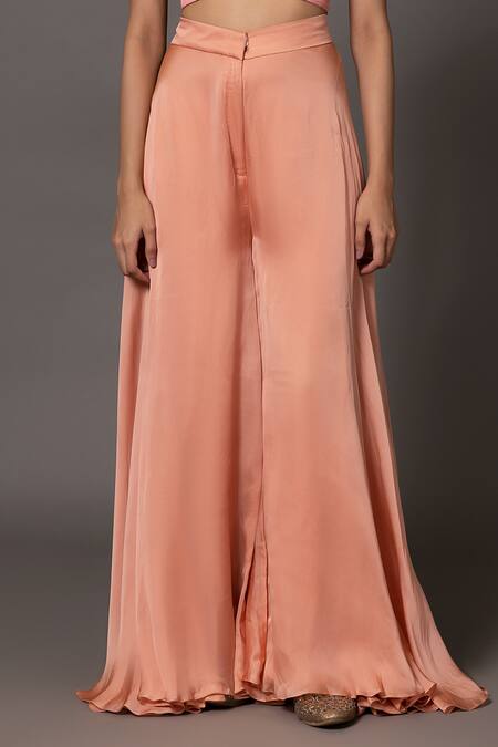 A Humming Way_Pink Linen Satin Solid Cut-out Minakari Blouse With Pant _Online_at_Aza_Fashions