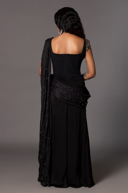 A Humming Way Crystal Embellished Black Corset Saree 