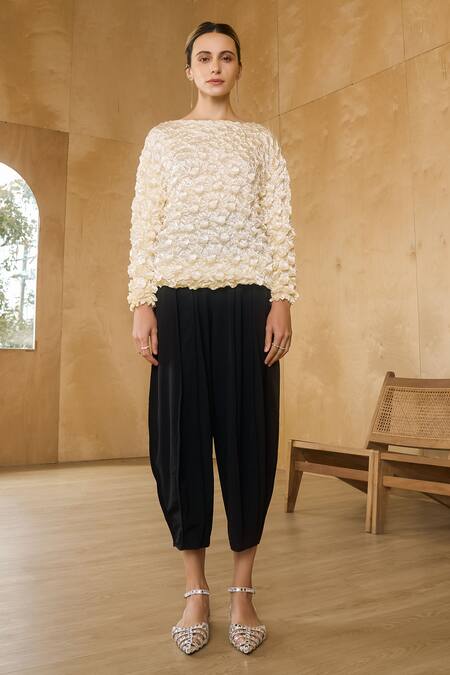 Buy_Pleats By Aruni_Black Chanderi Plain Harem Pant _Online_at_Aza_Fashions