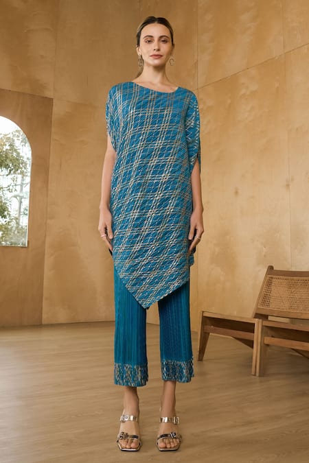 Pleats by Aruni Chequered Metallic Top With Pant 