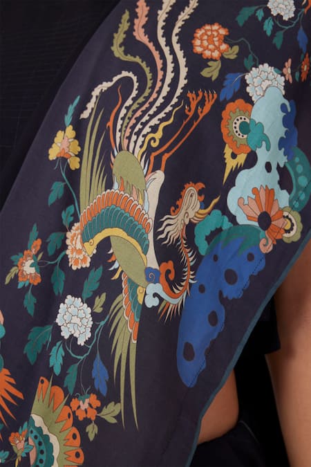 Buy_The Summer House_Black Linen Embroidery Asshai Printed Border Saree