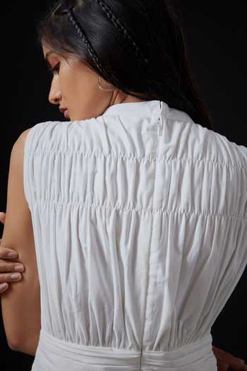 Shop_The Summer House_White Cotton Round Neck Shae Cambric Ruched Midi Dress _Online_at_Aza_Fashions