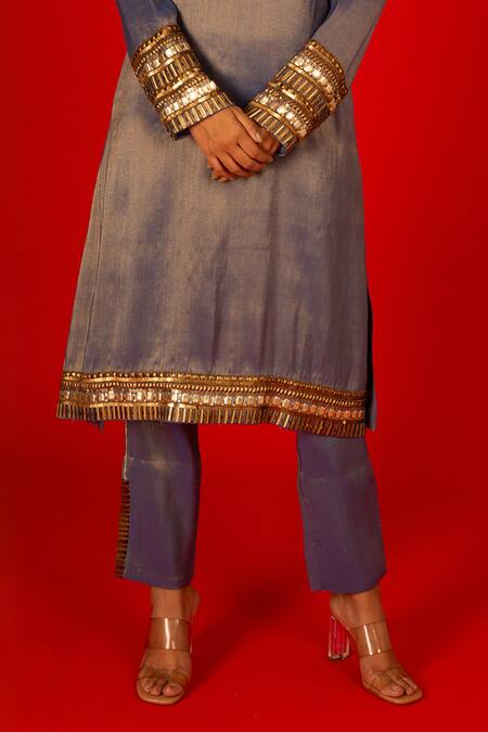 Buy Saksham & Neharicka Blue Tissue Embroidery Round Neck Alaknanda Hand Kurta And Pant Set Online at Aza Fashions Buy_Saksham & Neharicka_Blue Tissue Embroidery Round Neck Alaknanda Hand Kurta And Pant Set _Online_at_Aza_Fashions