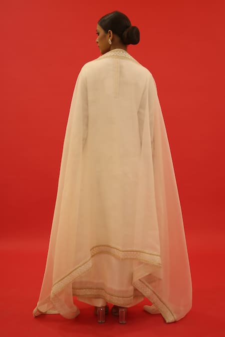 Shop Saksham & Neharicka Ivory Chanderi Embroidery, Zari Round Neck Behnaaz Hand Kurta Set at Aza Fashions Shop_Saksham & Neharicka_Ivory Chanderi Embroidery, Zari Round Neck Behnaaz Hand Kurta Set _at_Aza_Fashions