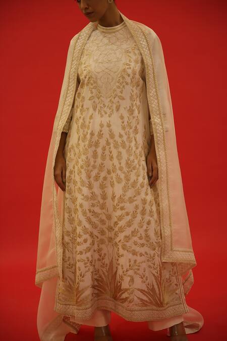 Buy Saksham & Neharicka Ivory Chanderi Embroidery, Zari Round Neck Behnaaz Hand Kurta Set Online at Aza Fashions Buy_Saksham & Neharicka_Ivory Chanderi Embroidery, Zari Round Neck Behnaaz Hand Kurta Set _Online_at_Aza_Fashions