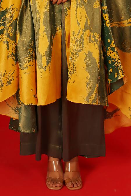 Shop Saksham & Neharicka Yellow Tissue Embroidery Bandeau Neck Falak Hand Kurta And Palazzo Set Online at Aza Fashions Shop_Saksham & Neharicka_Yellow Tissue Embroidery Bandeau Neck Falak Hand Kurta And Palazzo Set _Online_at_Aza_Fashions