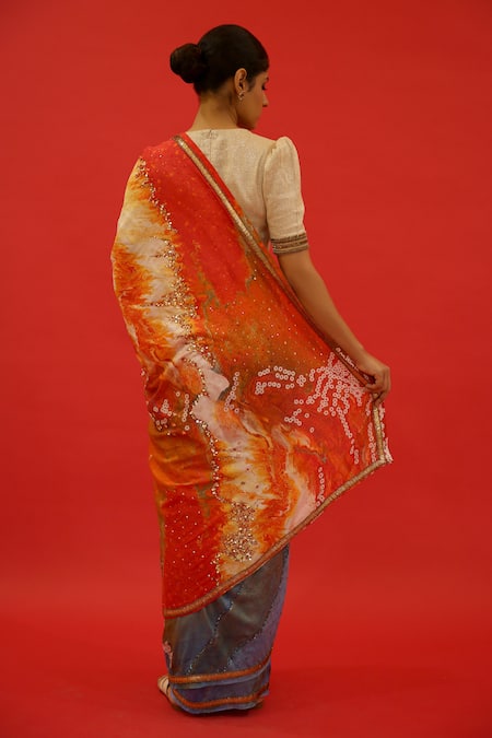 Shop Saksham & Neharicka Multi Color Prerna Floral Hand Painted Saree With Unstitched Blouse Piece at Aza Fashions Shop_Saksham & Neharicka_Multi Color Prerna Floral Hand Painted Saree With Unstitched Blouse Piece _at_Aza_Fashions