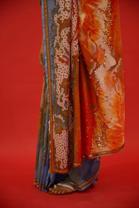 Saksham & Neharicka Multi Color Prerna Floral Hand Painted Saree With Unstitched Blouse Piece Online at Aza Fashions Saksham & Neharicka_Multi Color Prerna Floral Hand Painted Saree With Unstitched Blouse Piece _Online_at_Aza_Fashions