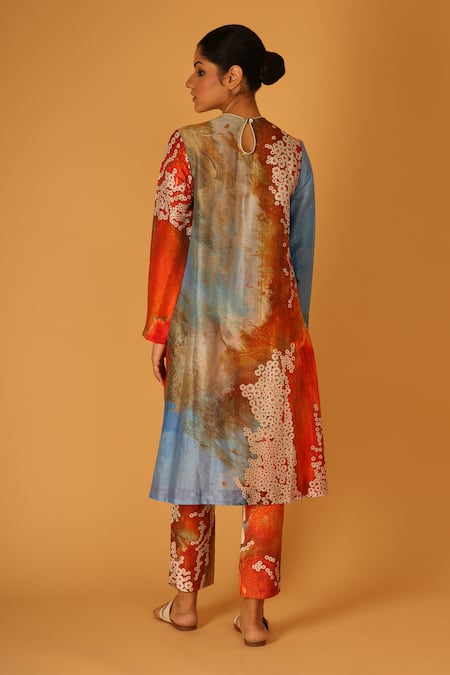 Shop Saksham & Neharicka Multi Color Chanderi Round Neck Aseem Kurta at Aza Fashions Shop_Saksham & Neharicka_Multi Color Chanderi Round Neck Aseem Kurta _at_Aza_Fashions