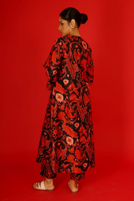 Shop_Saksham & Neharicka_Red Chanderi Embroidery Round Neck Kamakshya Kurta _at_Aza_Fashions