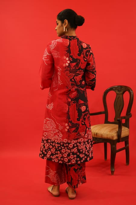 Shop Saksham & Neharicka Red Chanderi Embroidery Collared Benazir Floral Bloom Print Kurta at Aza Fashions Shop_Saksham & Neharicka_Red Chanderi Embroidery Collared Benazir Floral Bloom Print Kurta _at_Aza_Fashions