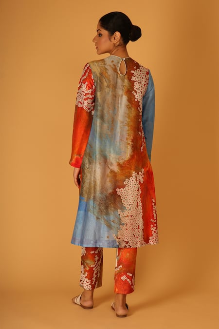 Shop Saksham & Neharicka Multi Color Chanderi Round Neck Aseem Kurta With Pant at Aza Fashions Shop_Saksham & Neharicka_Multi Color Chanderi Round Neck Aseem Kurta With Pant _at_Aza_Fashions