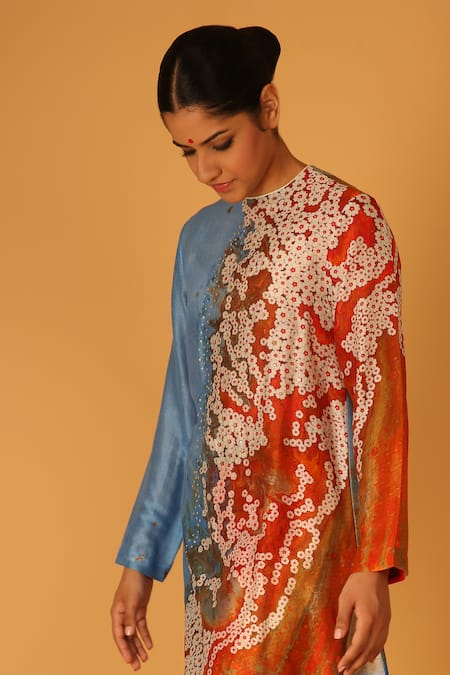 Buy Saksham & Neharicka Multi Color Chanderi Round Neck Aseem Kurta With Pant Online at Aza Fashions Buy_Saksham & Neharicka_Multi Color Chanderi Round Neck Aseem Kurta With Pant _Online_at_Aza_Fashions