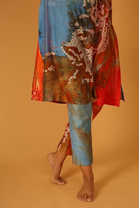 Shop Saksham & Neharicka Multi Color Chanderi Round Neck Aseem Kurta With Pant Online at Aza Fashions Shop_Saksham & Neharicka_Multi Color Chanderi Round Neck Aseem Kurta With Pant _Online_at_Aza_Fashions